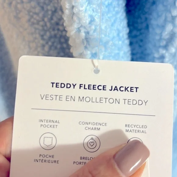 NWT Athleta girl teddy fleece zip up jacket in light blue color size 12 - Picture 6 of 12